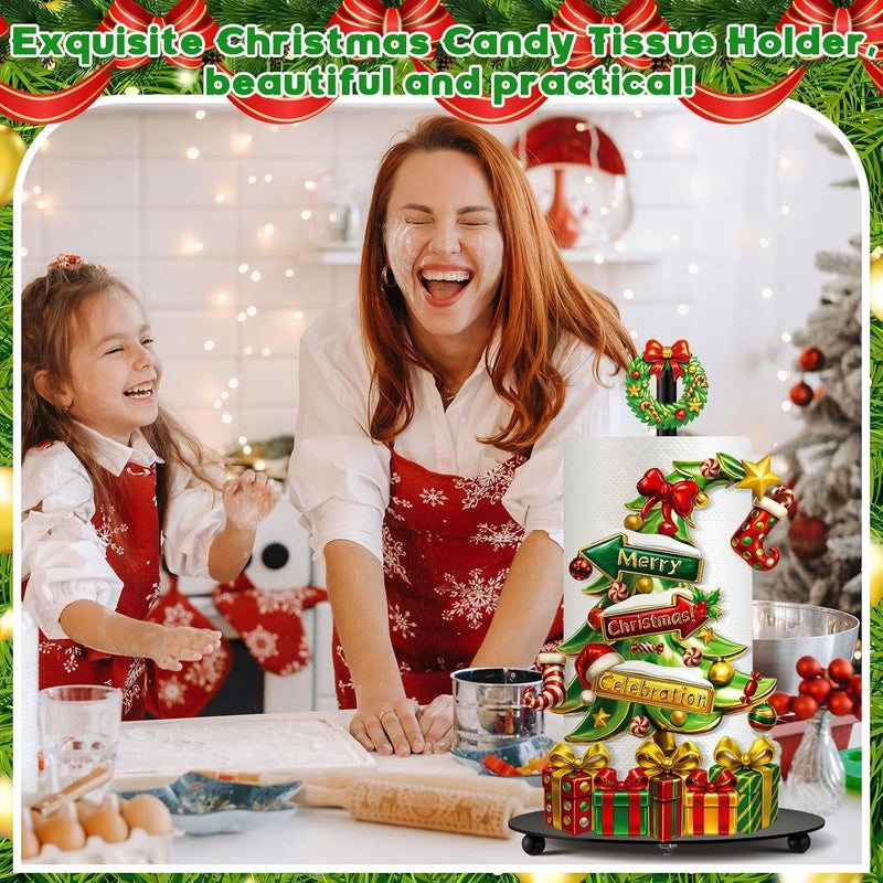 Shellwei Lime Green Christmas Tree Paper Towel Holder with Round Base Whimsical Christmas Bathroom Decor Rustic Xmas Tree Dispenser Kitchen Paper Holder Stand for Countertop Toilet Home Accessories - Image 2